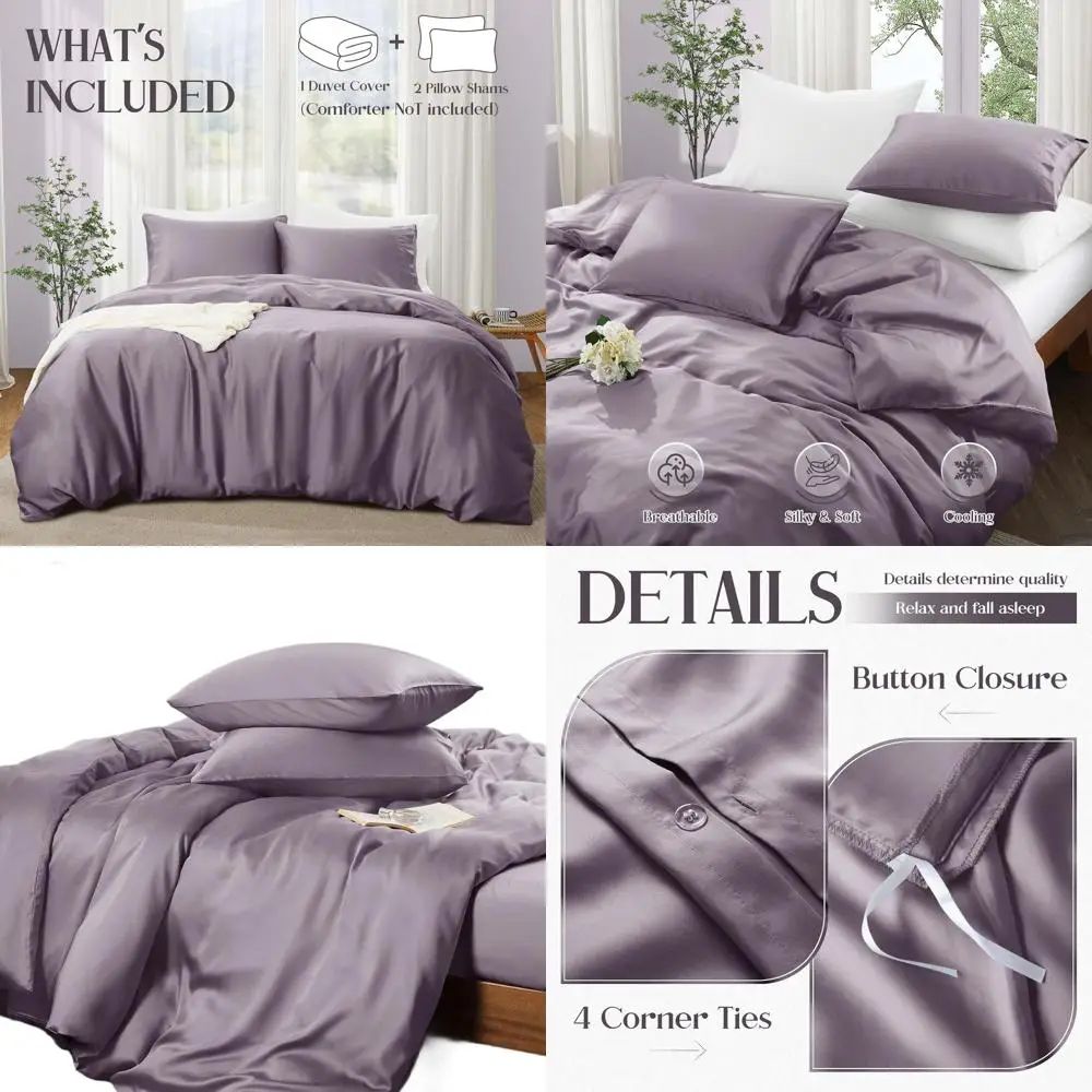 

Комплект пододеяльников из 3 предметов с лавандовым охлаждающим лиоцеллом размера Queen - дышащее и ультра-мягкое постельное белье из натуральных эвкалиптовых волокна