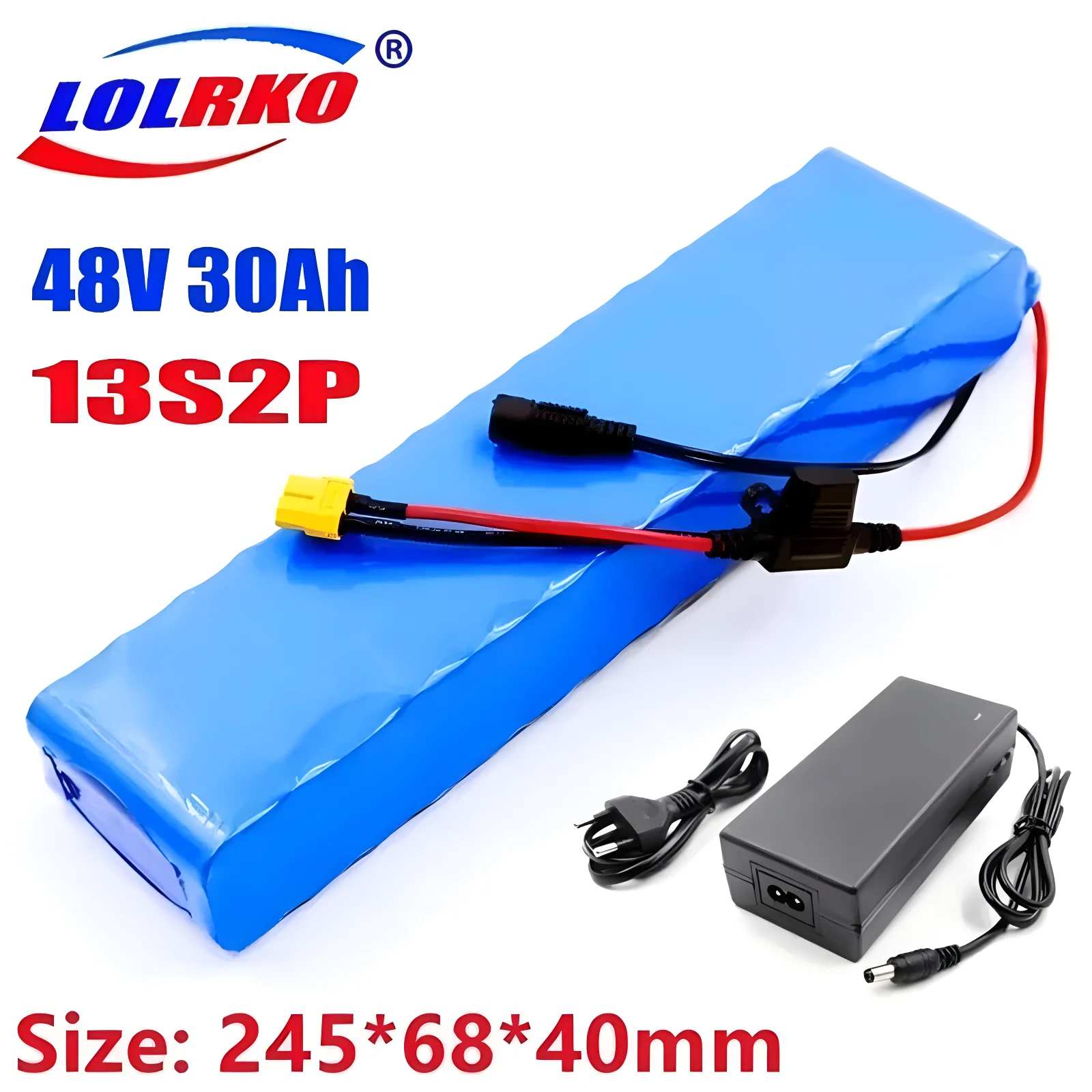 

48V ebike Battery 30Ah 18650 13S2P Rechargeable Battery Pack for Bike Conversion 1000w with 54.6V 2A Charger + XT60 E-bike