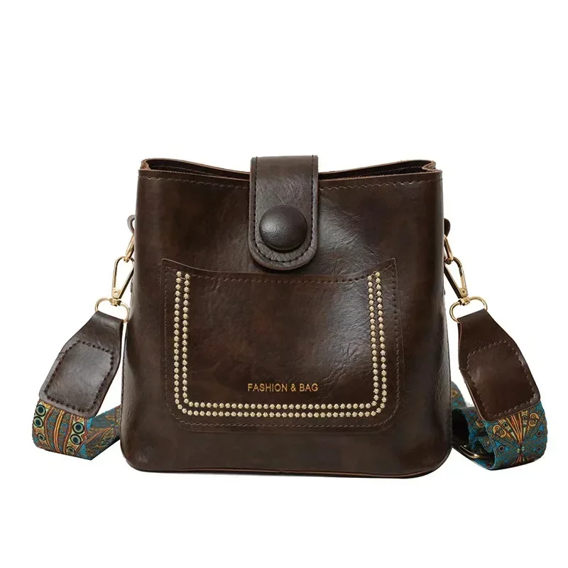 Vintage eenvoudige PU lederen emmer crossbody tassen voor dames luxe designer handtassen dame zwarte schoudertas