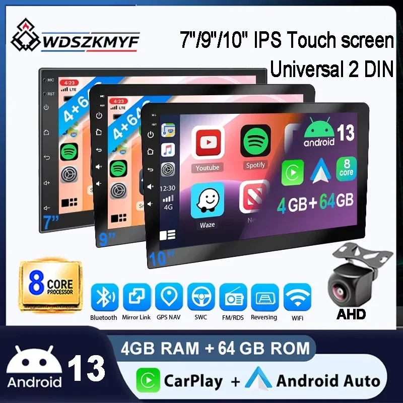 Universal 2 Din Car Stereo Android 13 8-Core 4GB 64GB 7/9/10 Inch GPS WiFi Bluetooth Multimedia Player Carplay Android Auto