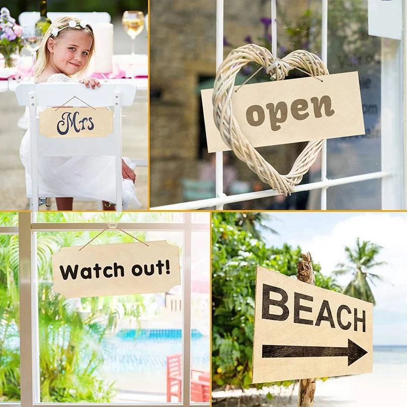 20 Pieces Unfinished Hanging Wood Sign Rectangle Blank Wooden Plaque Banners With Ropes For Pyrography Painting Writing