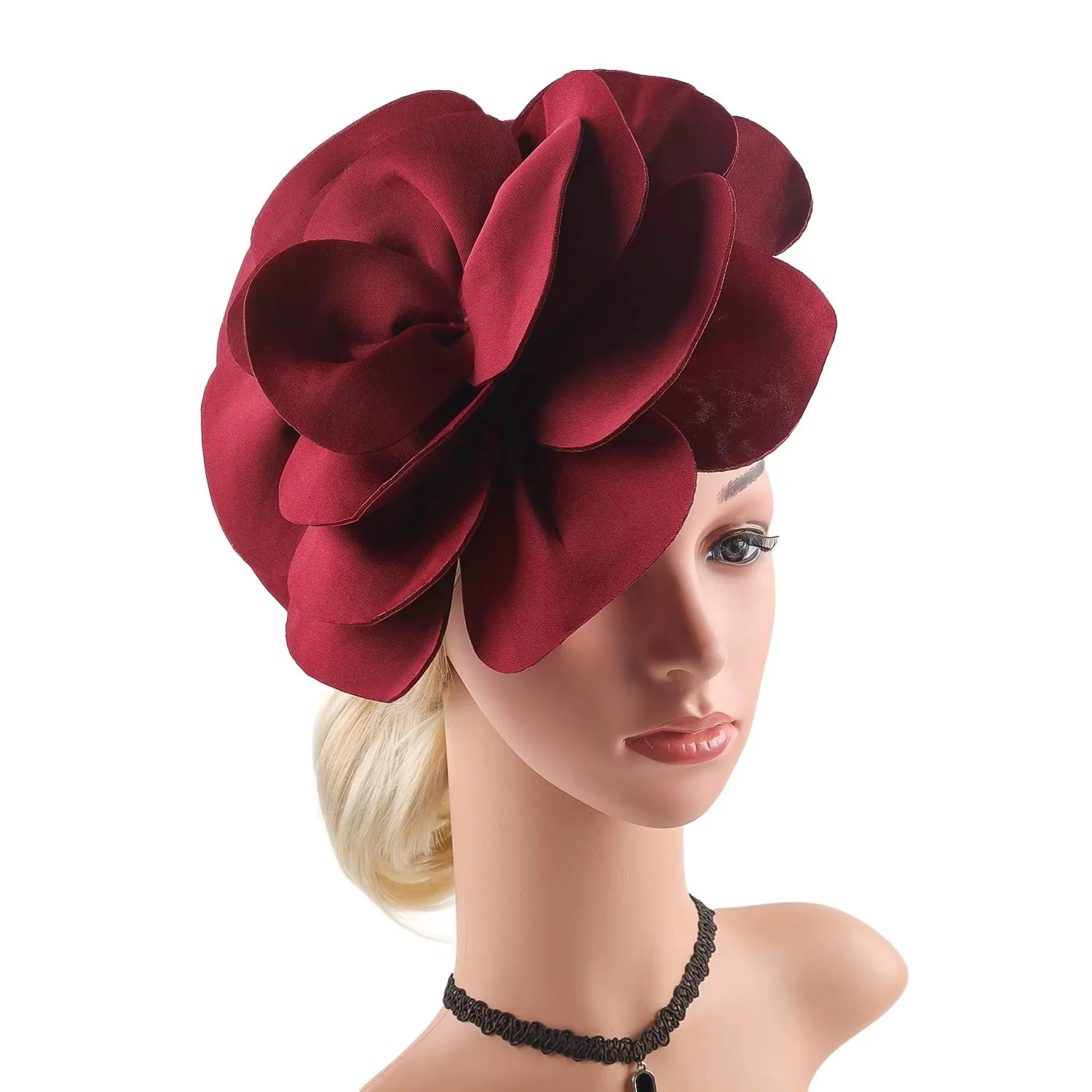 Übertriebener großer Rosenblüten-Haarschmuck, Fascinator-Hut für Damen, Haaraccessoires für Hochzeit, Teeparty, Kentucky Derby, Braut. – Detail 6