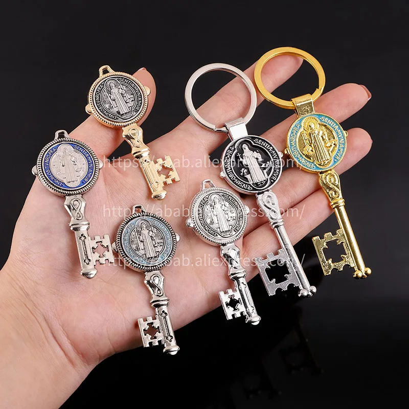 2 pieces/Exorcism key shape Saint Benedict cross amulet, Saint Benedict medal holder pendant jewelry religion