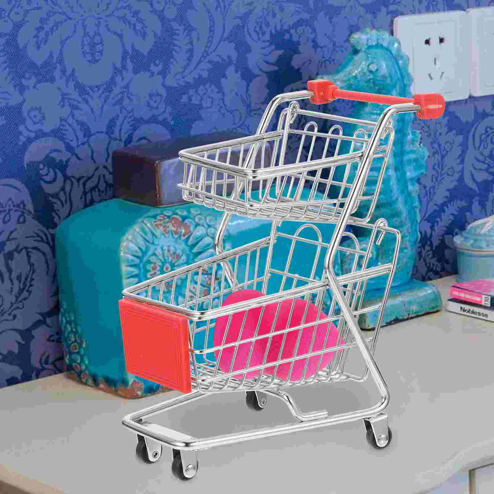 Mini Shopping Cart Storage Container Desktop Ornaments Models Toy for Kids Toys