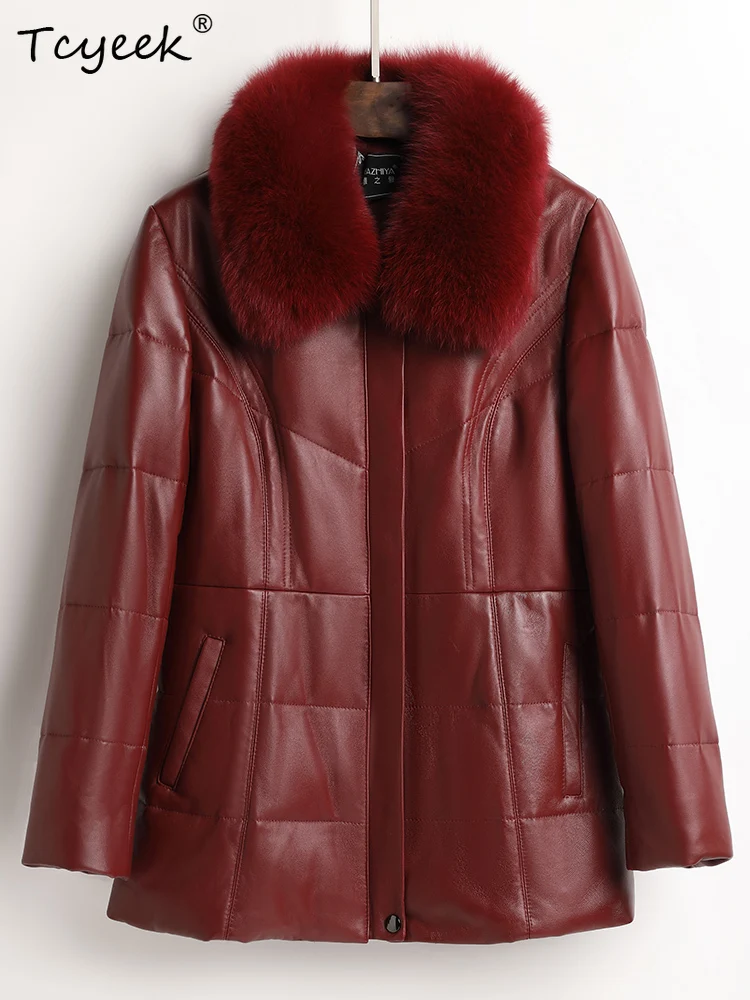 Tcyeek Sheepskin Autumn Winter Square Collar Long Sleeved Thickened Medium Length Women's White Duck Down Jacket Veste Femme