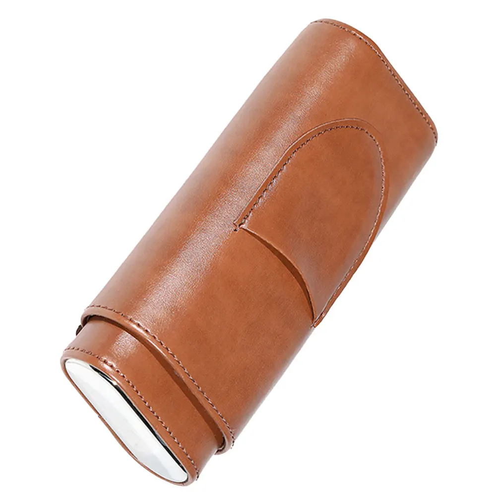 

3 Pieces Cigar Humidor Case PU Protective Box for Travel Brown Color Cigar Accessories Portable Storage Solution