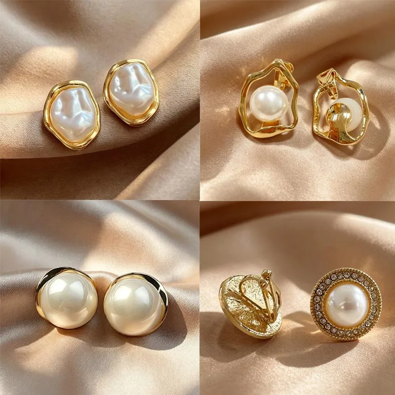 Vintage Temperament Ears Clips Irregular Baroque Pearl Earrings Women\'s Light Luxury Design Pearl Clip on Earrings No Piercing