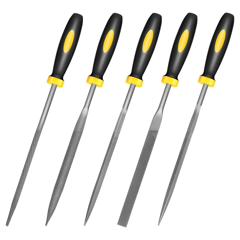 T61C_Small Hand Metal File Set, 6.3In, 5Pcs, Strength Alloy Steel Needle
