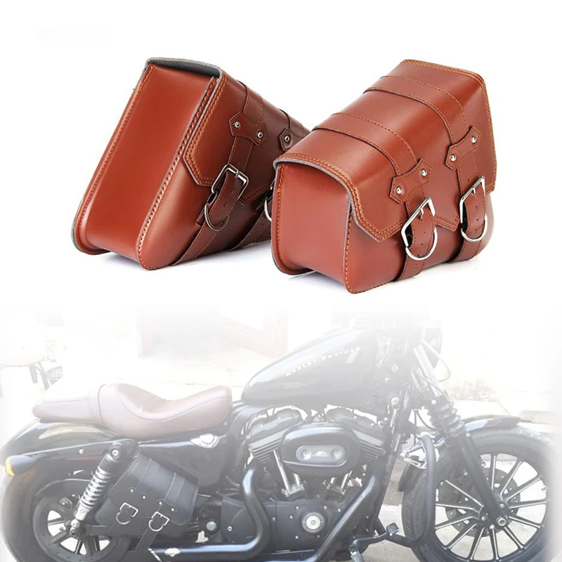 

Brown PU Leather Style Saddle Bag Motorcycle Luggage Side Tool Bag For Honda Yamaha Suzuki Harley Sportster XL 883 XL1200