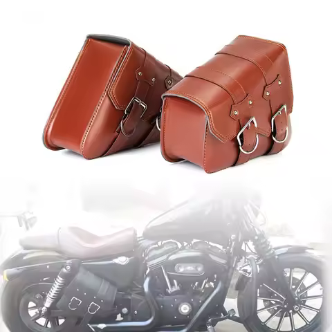 Brown PU Leather Style Saddle Bag Motorcycle Luggage Side Tool Bag For Honda Yamaha Suzuki Harley Sportster XL 883 XL1200