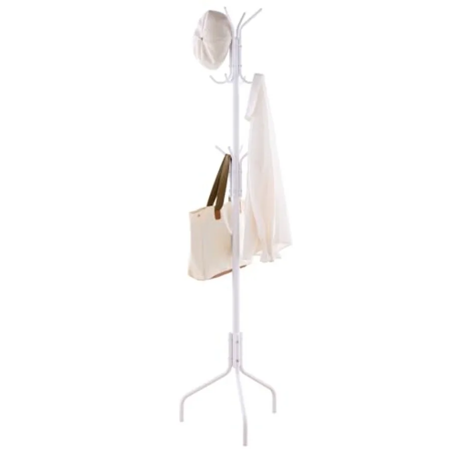 

Coat Rack Freestanding for entrywayLiving Room Bedroom Metal coat tree with12 Hooks and 3 Legs hat stand White