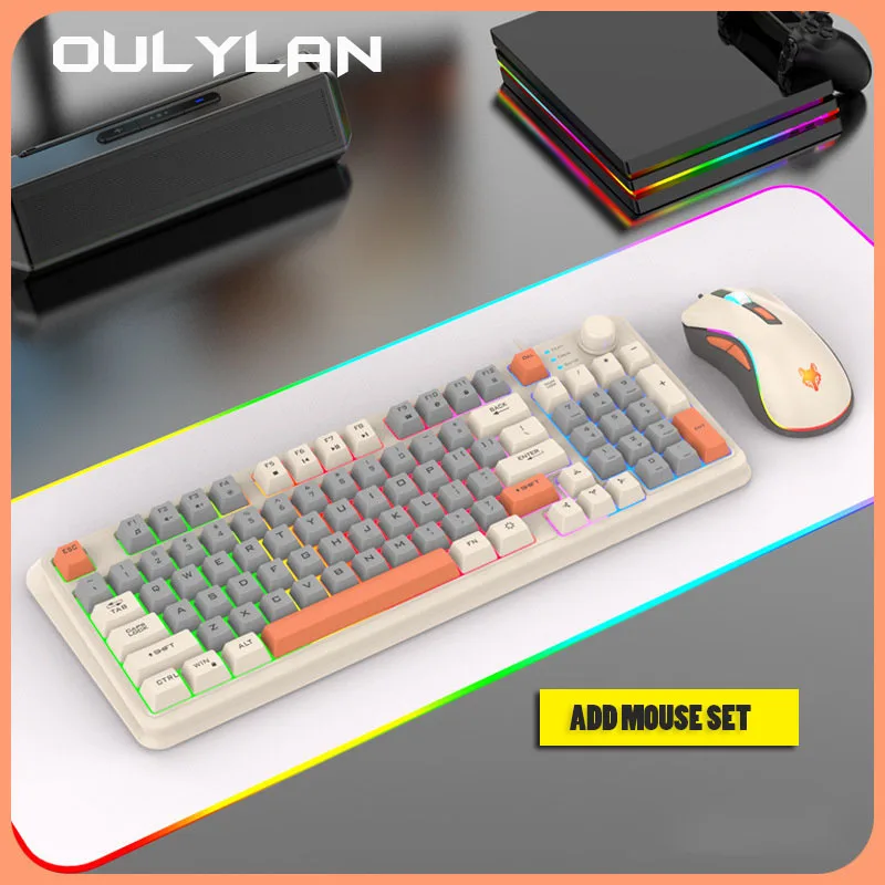 94 Keys Desktop Computer Accessories NEW Keyboards K820 Game Wired  Mouse Set Three Colored Luminous Gaming Mechanical Keyboard