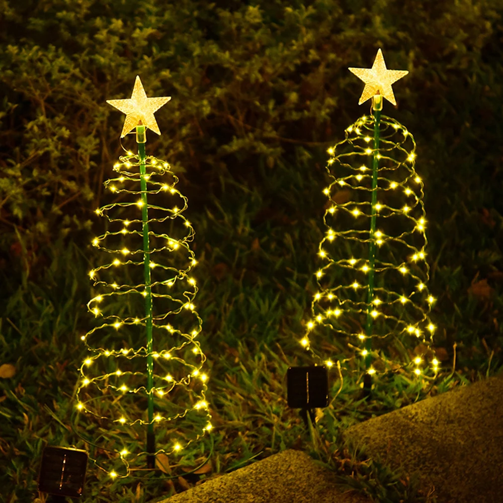 LED Solar Wrought Iron Star Christmas Tree Lights Outdoor Waterproof Patio Garden Festive Atmosphere Decorative Lawn Lights