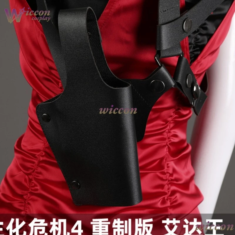 Halloween Evil Cosplay Biohaazard Outfit Props Women Sexy Full set Resident 2 4 Ada Wong Cosplay Costume Red Dress Gown view 5