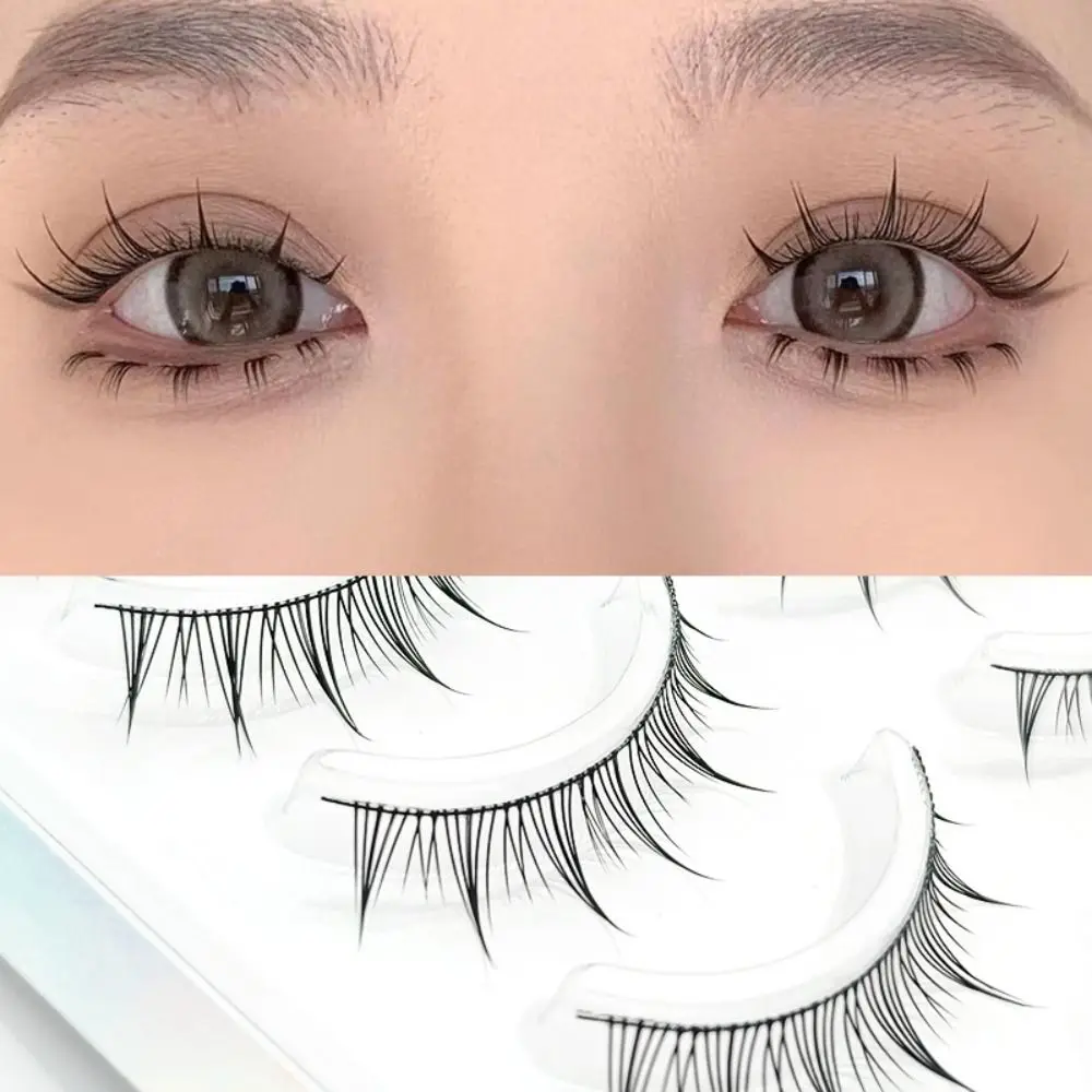 Faux Cils Doux et Portables, Résistant à la Transpiration, Outil Cosmétique Naturel, Réutilisable, Tige Transparente, Bande Dessinée, Maquillage, 5 Paires