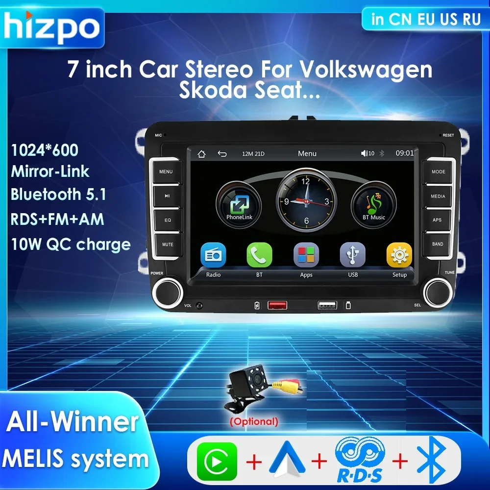 

Carplay Android Auto 7'' Car Stereo for VW Volkswagen Golf Passat Polo B6 B7 Jetta Tiguan Touran Skoda Seat MP5 Player SWC RDS