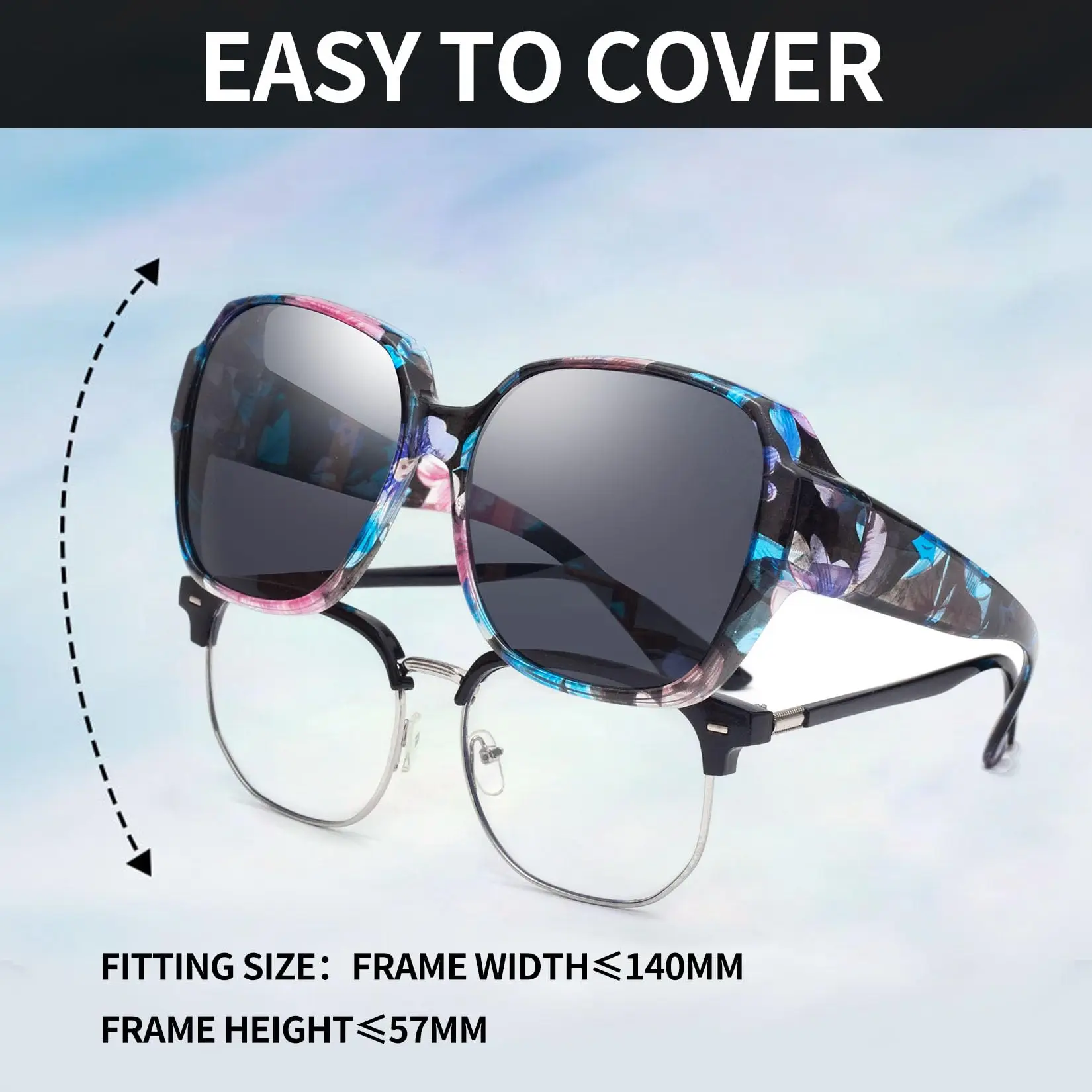 Polarisierte Sonnenbrille zum Überziehen der Brille, Damen, UV400-Schutz, Outdoor-Mode, Sport-Sonnenbrille, 1 Packung – Detail 4