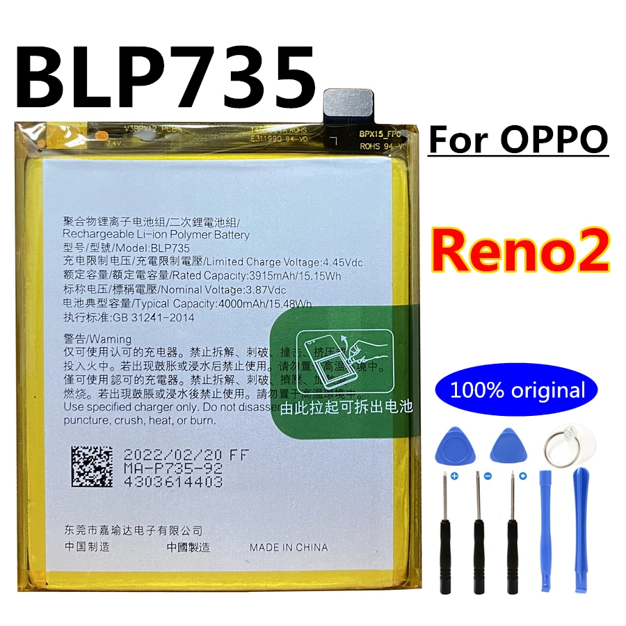 New Original Battery for Oppo Reno 2 Z F 2Z RenoZ Reno3 4 Pro 4 Lite 5G A92S A72 A73 BLP735 BLP737 BLP755 BLP789 BLP787 BLP797