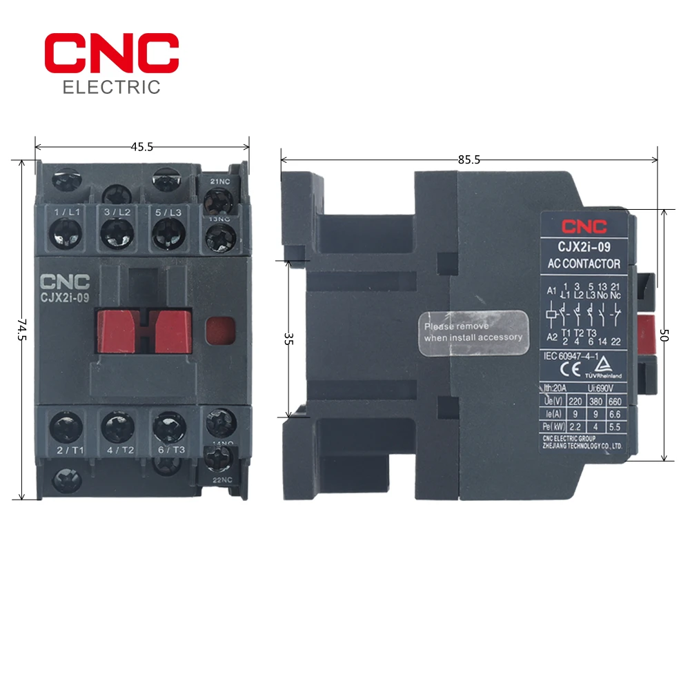 CNC CJX2s/CJX2i 3Phase 3Pole AC Contactor 1NO+1NC Coil Voltage 220v 50/60 Hz 9A/12A/18A/25A/32A