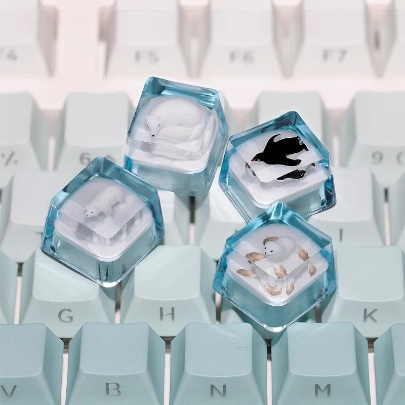 القطب الشمالي الجليد والثلج تحت عنوان Keycap CuteCartoon الحيوان مخصص لوحة المفاتيح الميكانيكية كيكابس OEM الملف الشخصي الراتنج شفافة Keycap
