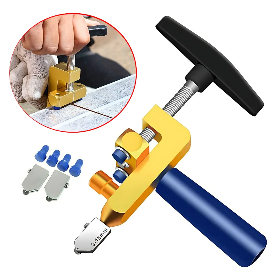 

2 в 1, набор стеклянных ножей для резки плитки с ножевым колесом, алмазный роликовый резак, открывалка для отверстий, ручной строительный инструмент для открытия плитки