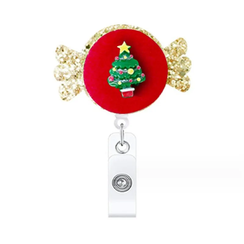 Carrete de insignia de Navidad de dibujos animados para piezas, cordón de identificación retráctil, soporte de etiqueta de nombre, Clip, suministros de oficina para Doctor, enfermera, nuevo