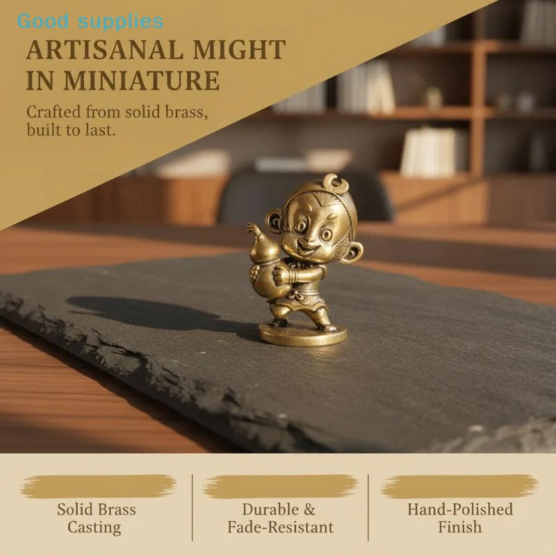 nimbleRetro Brass Cartoon Sun Wukong Figurine Adorable Gourd Hug Design Desktop Ornament for Home Decor Holiday Giftobject