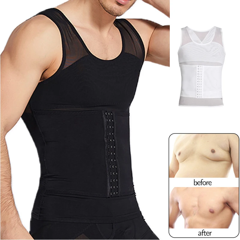 Pop Waist Trainer Muscle Girdle Shirt Men Slimming Body Shaper Tummy Vest Mesh Chain Corset Correction Abdomen Tank Top