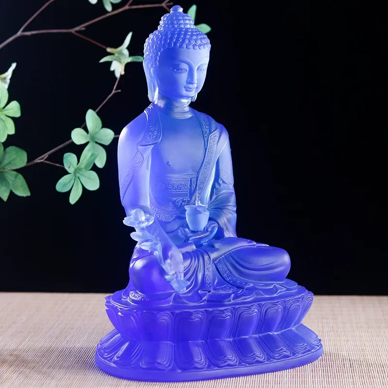 Glazed Buddha Statue for Home Decor Living Room Desktop Ornament Buddhist Hall Tathagata Figure Light Color Resin Craft Gift