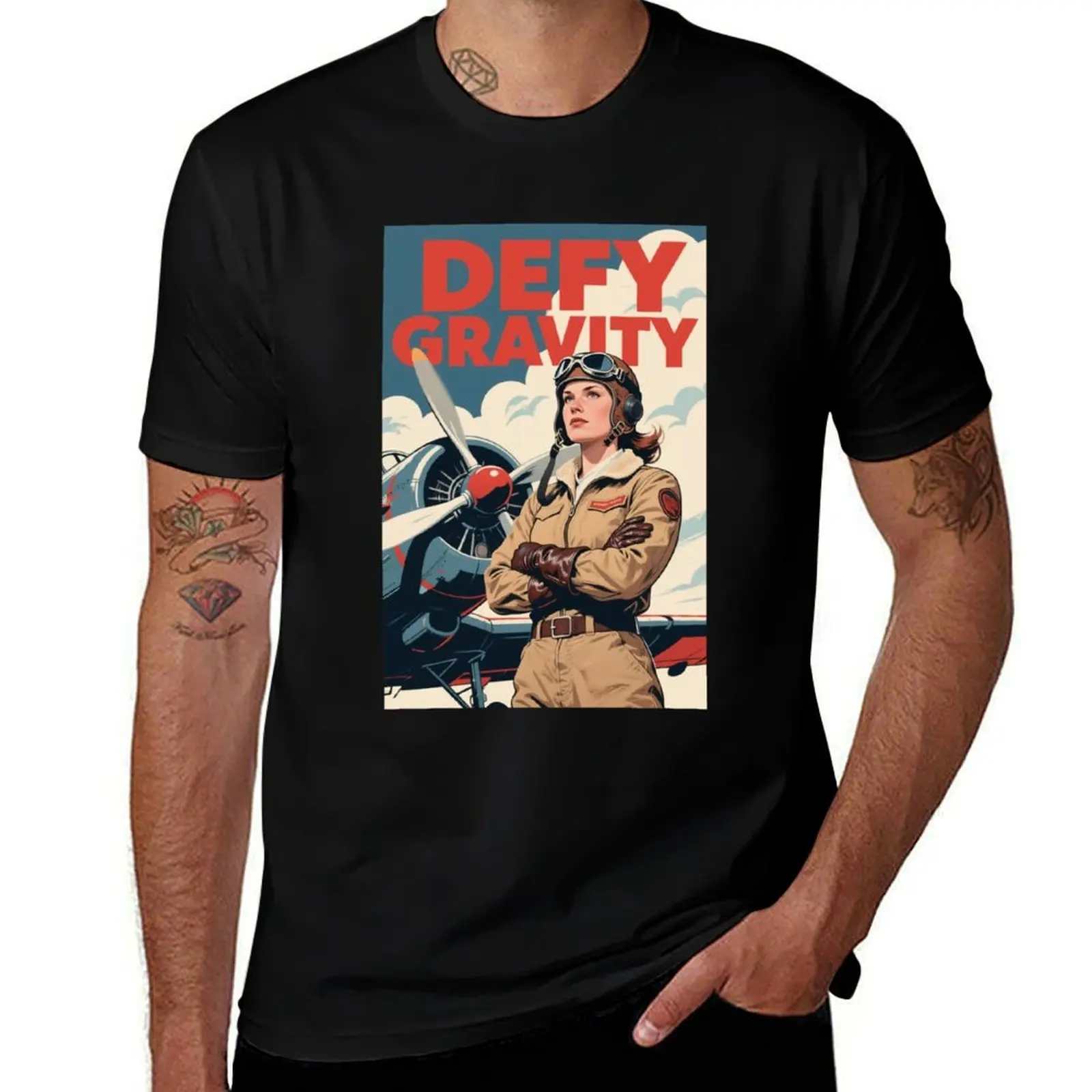 

Defy Gravity – Retro Aviator Woman Hope Style T-Shirt vintage anime shirt summer clothes mens funny t shirts