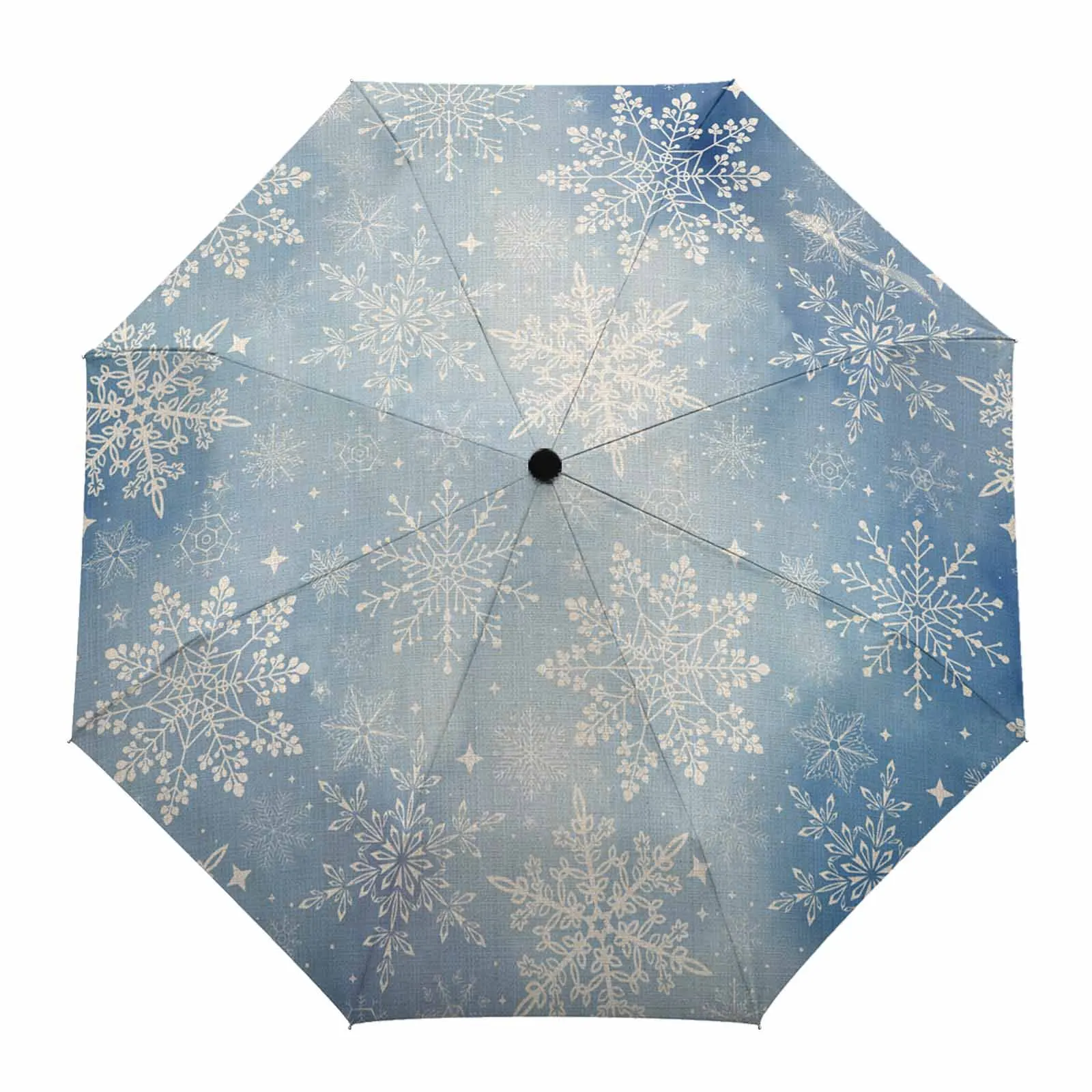 Christmas Watercolor Snowflakes Retro Automatic Umbrella Portable Folding Sunny and Rainy Umbrella Women Parasol Umbrella