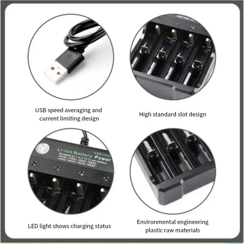 Universal Battery Charger With LED Indicator Cable 4.2V Smart Quick Rechargeable Lithium Battery Charger For 18650