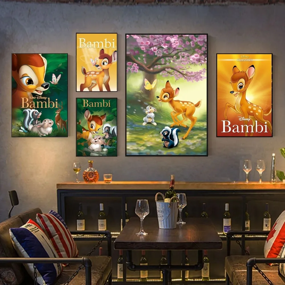 1PC Disney Bambi Poster Stickers Art Wall Murals Decor Game Room Decor Gifts Kawaii HD Painting Cat Cars