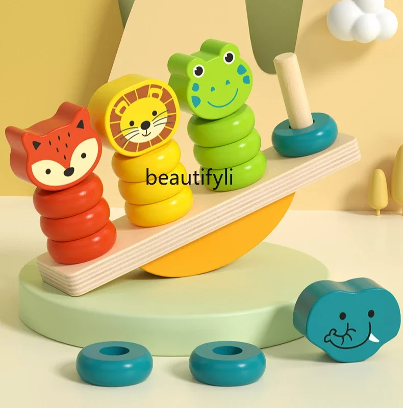 

Wooden animal balance column building block children's enlightenment puzzle assembly early education stacking music toys