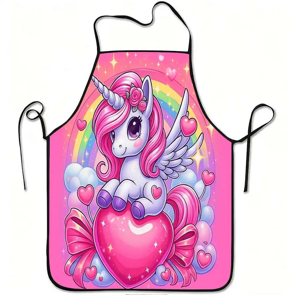 1 Piece of Fun Fantasy-Themed Apron, Cute Unicorn Rainbow Heart Retro Design Apron, Unisex, Perfect for Crafts, Baking, Painting, Kitchen and Household Cleaning, Home Cooking, Chef, Waiter, Cafe, Barbecue Restaurant Apron, 21.7× 28.7inch , Perfect Holiday Gift Idea for Family and Friends