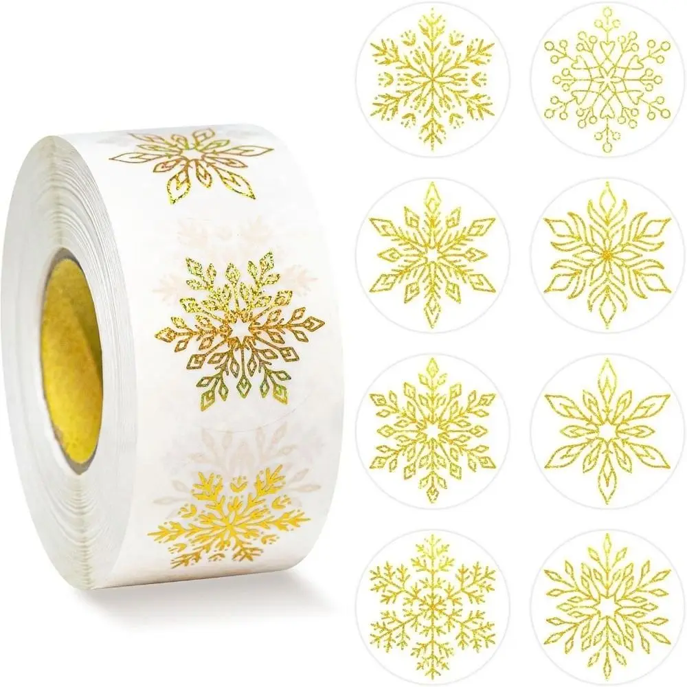 

500pcs Transparent Snowflakes Sealing Labels Gold Foil Silver Foil Christmas Stickers Holographic Self Adhesive