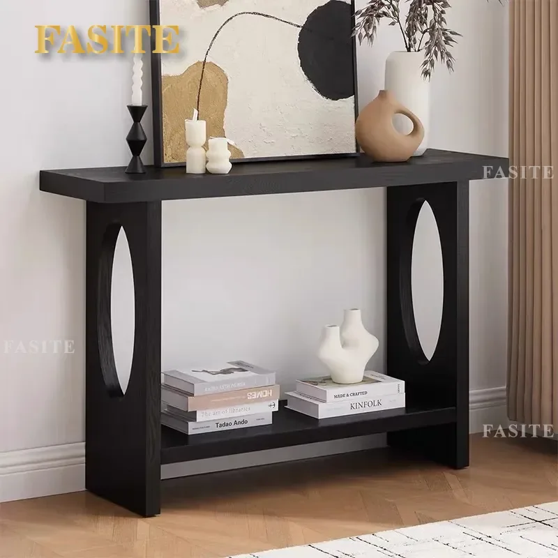 For Entryway Solid Wood Console Table Double Layer Storage Long Strip Wall Mounted Shelf Log Style Furniture for Home Hotel