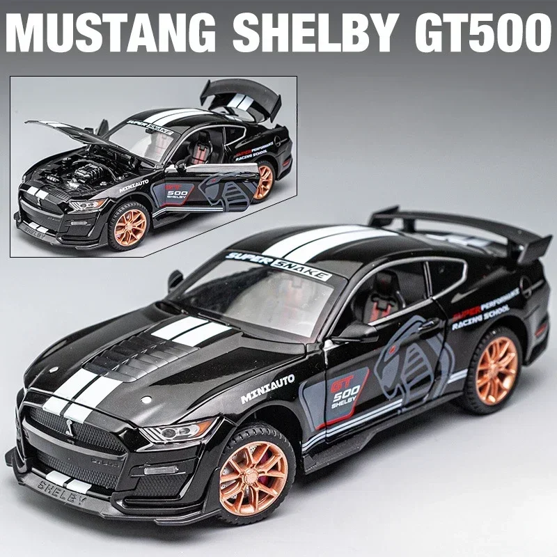 1/24 Alloy Diecasts Car Model Mustang Shelby GT500 Sport Car Toy Simulation Sound & Light With Pull Back Vehicle For Child Gifts
