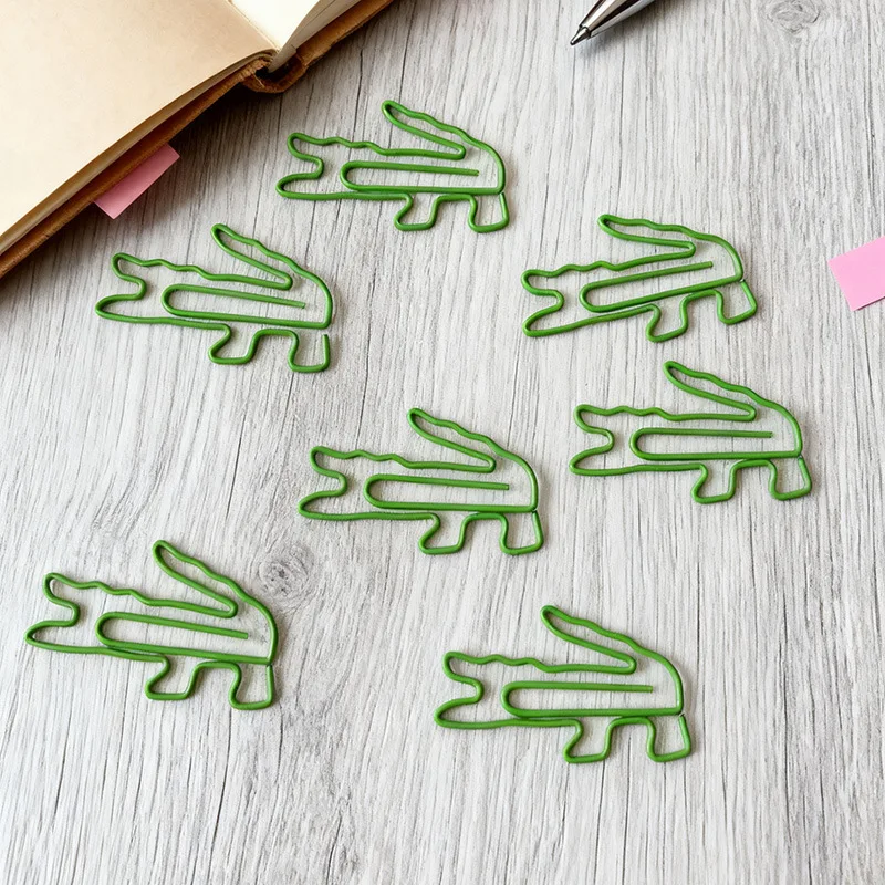 20/50pcs Green Crocodile Shaped Paper Clips Iron Metal Paper Clips Bookmark Great for Office Supplies Collector Gift Stationary