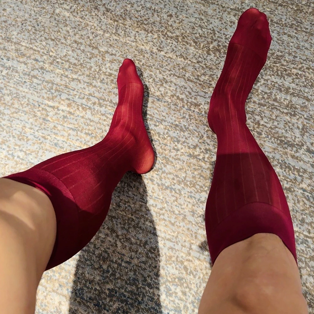 Homens listras vestido tubo transparente meias ultra-finas ultra fino lingerie sexy formal wear meias de negócios ver através de meias estiramento