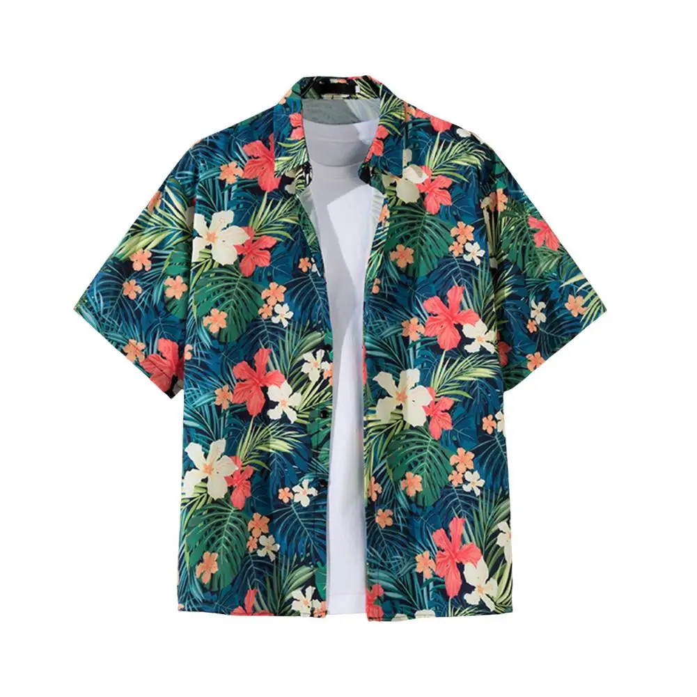 

Beach Shirt Tropical Vibes Men's Floral Print Lapel Shirt for A Relaxed Hawaiian Vacation Soft Loose Fit with Chest Pocket Short