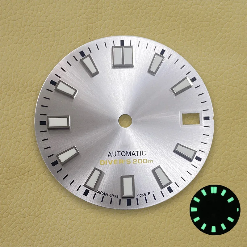 28.5mm S Logo Dial NH35 Sunburst Diver's Dial Fit NH35/NH36/4R/7S Movement Strong C3 Green Luminous Watch Accessories view 3