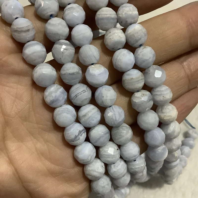 

Wholesale Genuine Blue Lace Agate Beads Faceted 6mm 8mm Blue Chalcedony Round Gemstone Loose Beads For Jewelry,1 of 15" strand