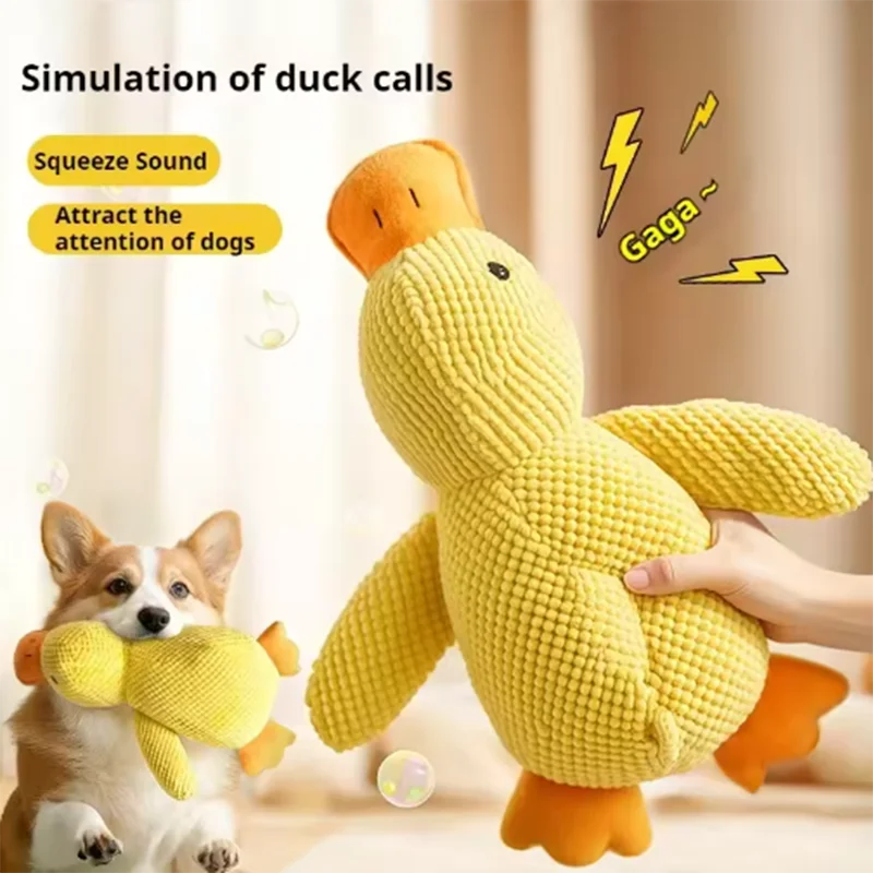 Niedliches Enten-Plüsch-Hundespielzeug Bissresistentes Quietsch-Kauspielzeug zur Zahnreinigung Interaktiver Welpenbegleiter für Kleine Mittlere und Große Hunde