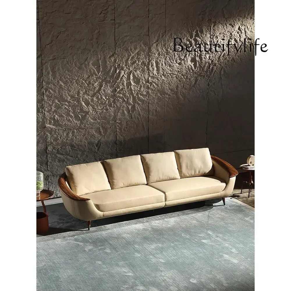 N الشمال ضوء فاخر Ugyen الخشب أريكة جلدية مزيج شقة صغيرة غرفة المعيشة الحديثة بسيطة أثاث من الخشب الصلب #4