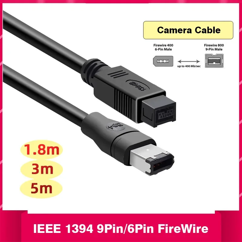 High-Speed IEEE1394 Data Cable 6 to 9P Firewire 800 to 400 a to B Double Shielded Anti-Interference 2m Computer Peripheral Cable