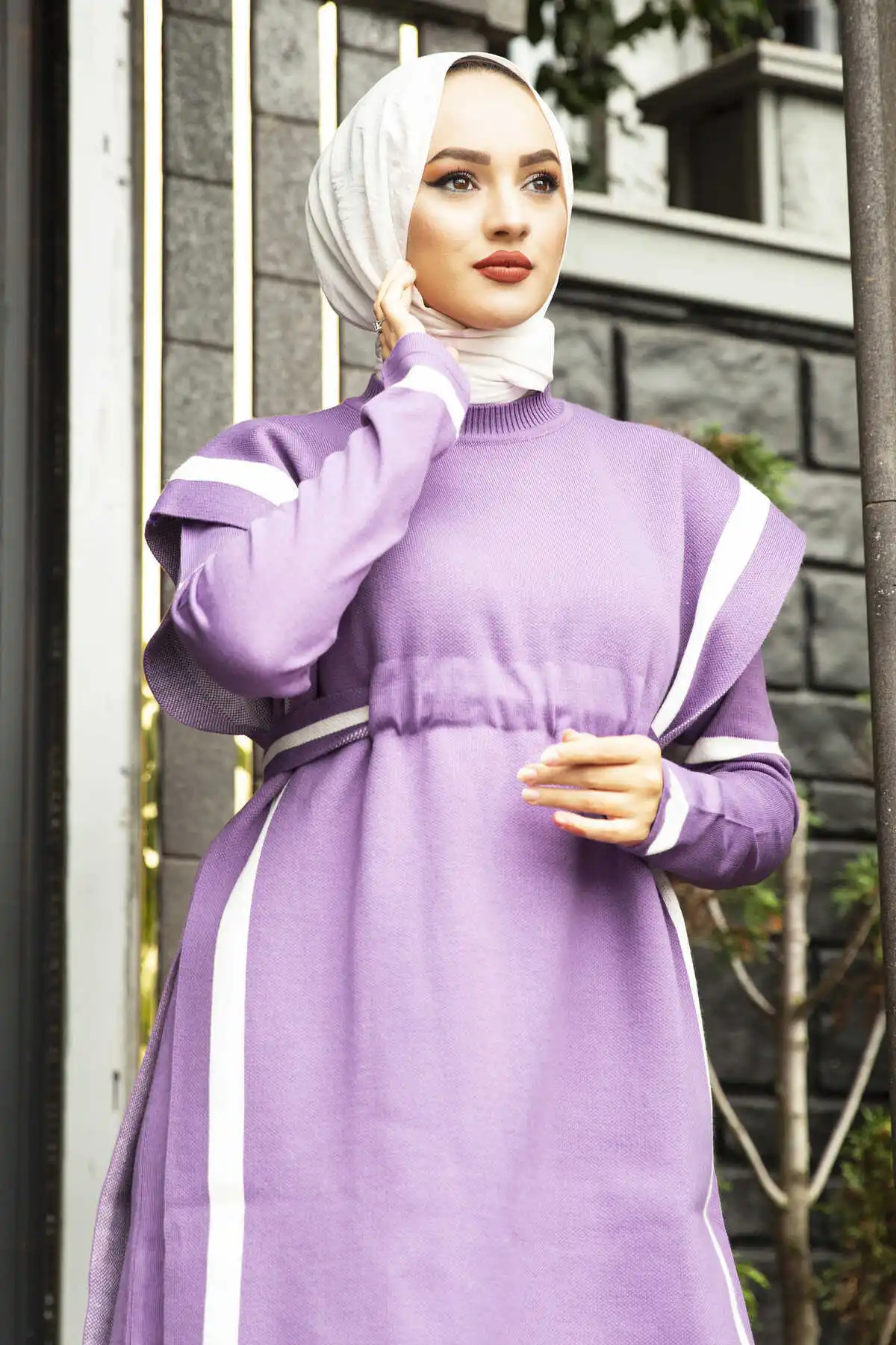 Triple Knitwear Suit Lilac Winter Autumn 2021 Muslim Women Hijab headscarf islamic Turkey