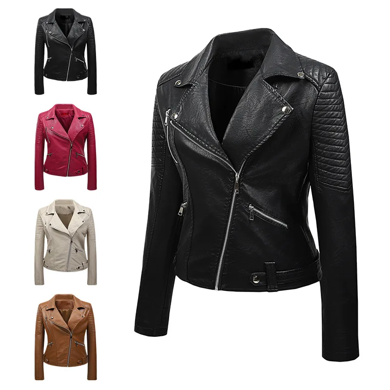 Motorcycle PU Leather Jacket, Short Polo Neck, Punk Rock Coat, Harajuku Fit, Spring and Autumn, Korean, Fit