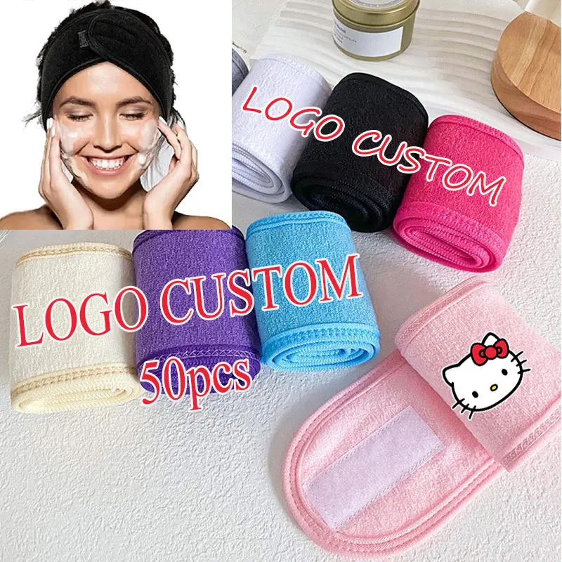

Logo Custom Spa Facial Headband Head Wrap Terry Cloth Headband 50Pcs Stretch Towel For Bath, Makeup And Sport