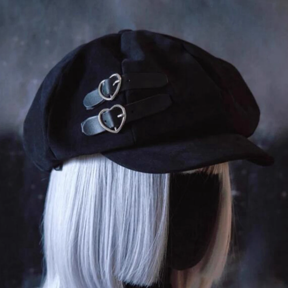 Black Beret Cap Women Girl Loli Goth Punk Hat